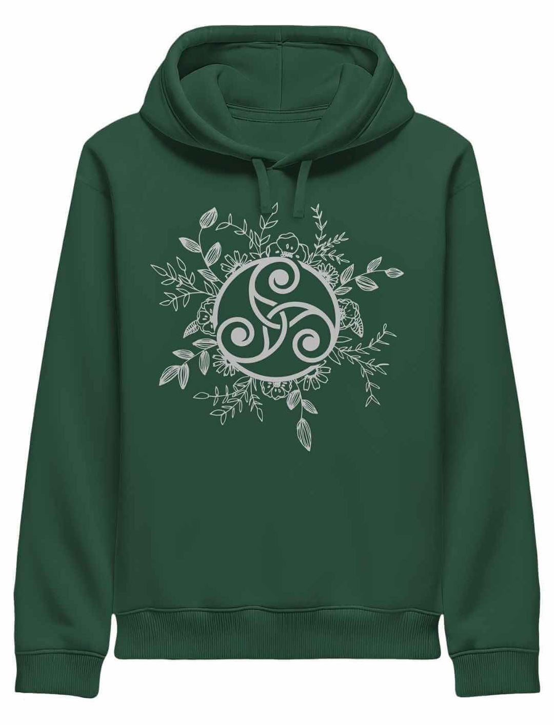 Triskele der ewigen Wandlung – Damen Organic Hoodie in Bottle Green, inspiriert von keltischer Natur, Wandel und Einkehr