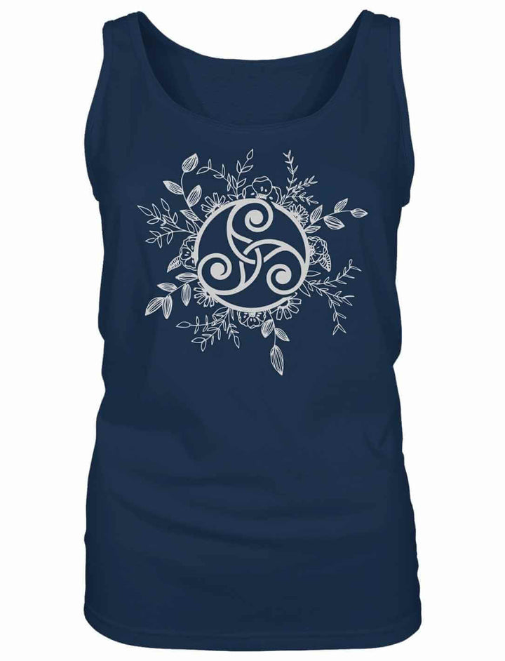 Triskele der ewigen Wandlung – Damen Tank Top Navy Blau – Keltisches Motiv für Balance und Wandlung