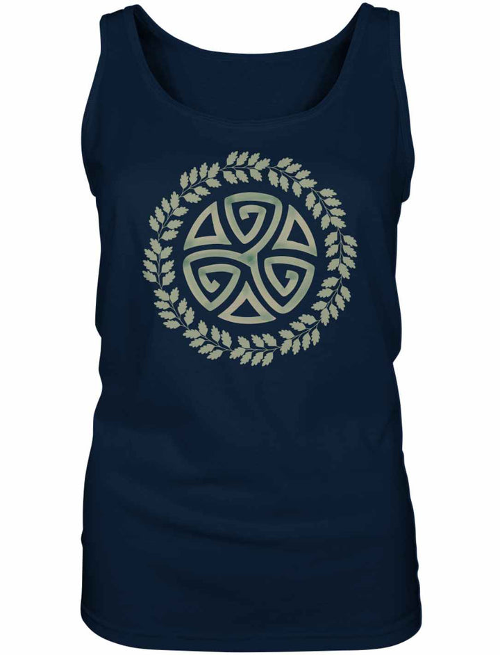 Navy blaues Triskele des Waldes Damen Tank Top – Ausdrucksstarke keltische Symbolik.