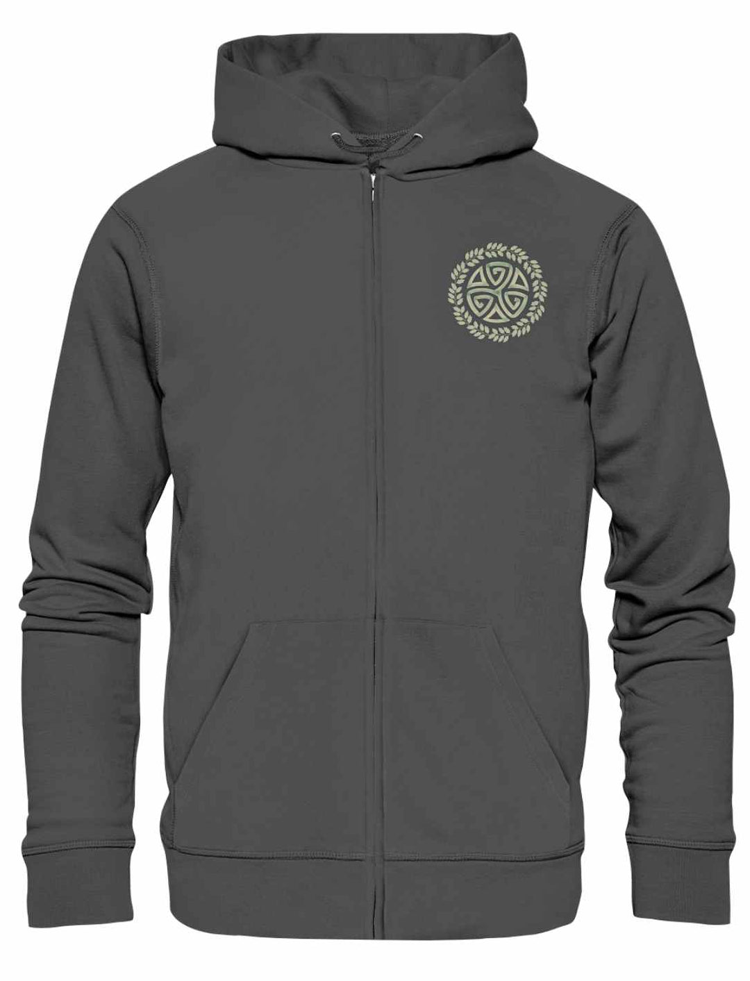 Triskele des Waldes Zipper Hoodie in Anthrazit – stilvolles und leichtes Design mit tiefen keltischen Wurzeln.