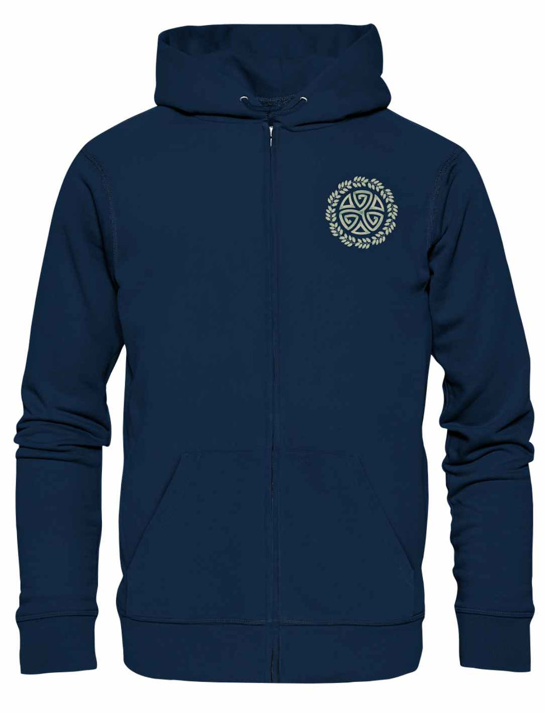 Triskele des Waldes Zipper Hoodie in French Navy – moderne Eleganz mit keltischer Tradition für den Sommer.