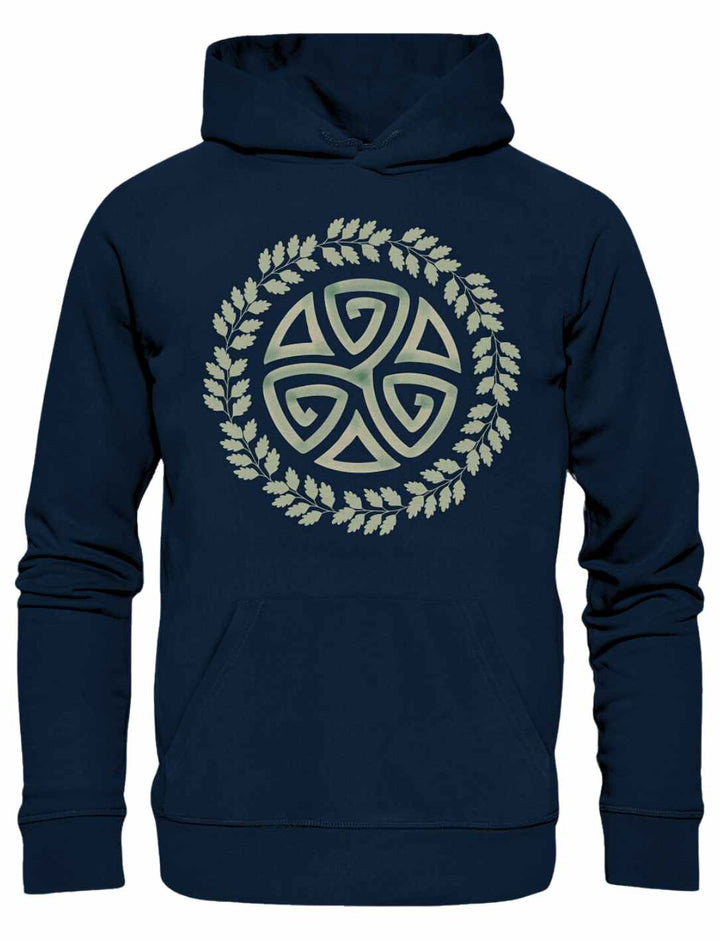 French Navy Triskele des Waldes Hoodie mit keltischem Symbol auf weißem Hintergrund.