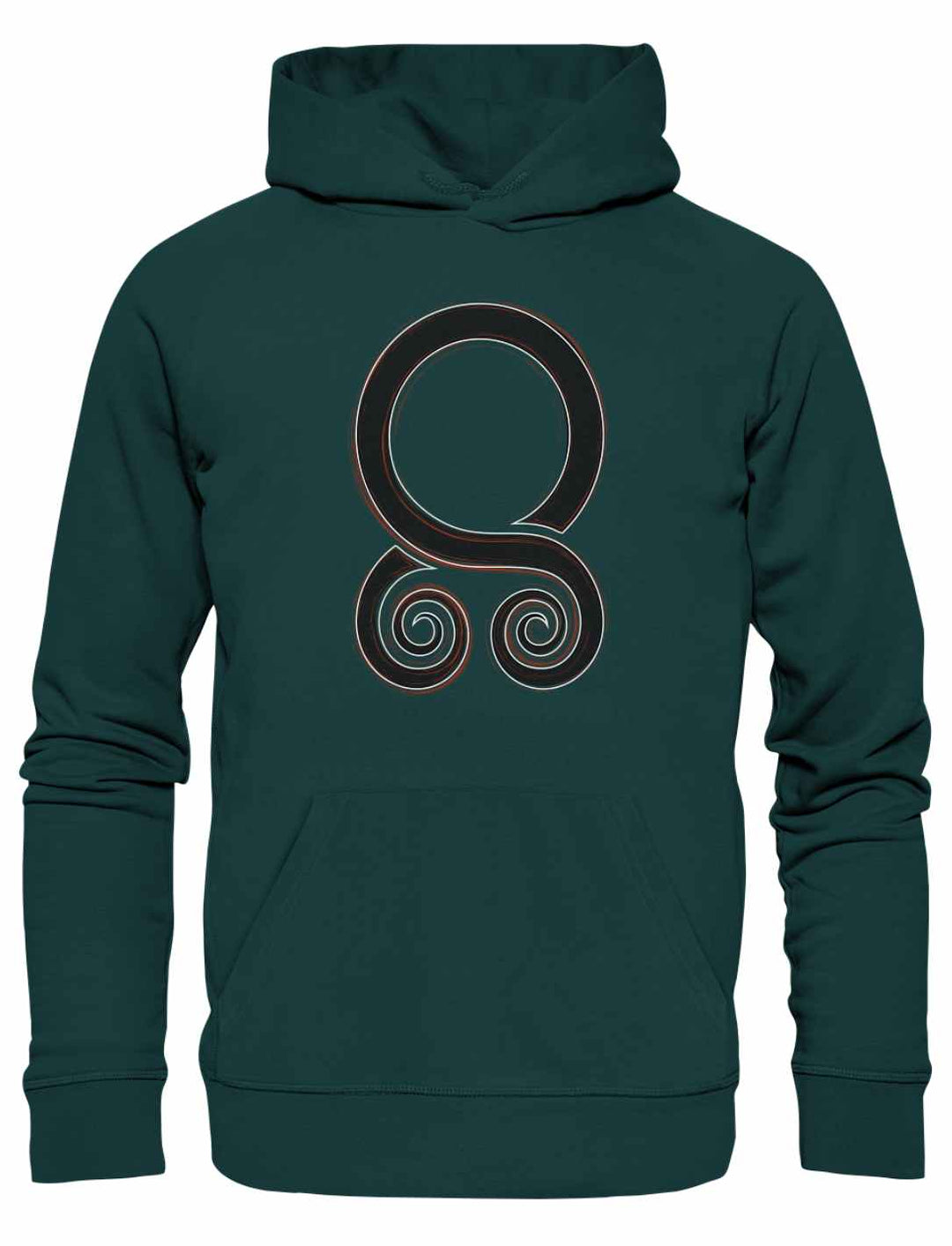 Unisex Organic Hoodie Trollbann des Nordens in Glazed Green mit legendärem Trollkreuz-Motiv, ein Zeichen der Wikinger-Mythen, auf weißem Hintergrund.