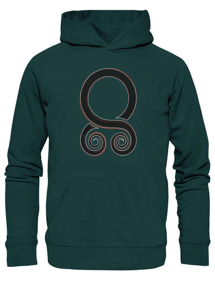 Unisex Organic Hoodie Trollbann des Nordens in Glazed Green mit legendärem Trollkreuz-Motiv, ein Zeichen der Wikinger-Mythen, auf weißem Hintergrund.