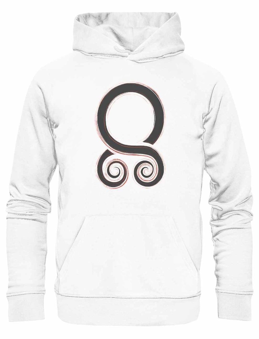 Unisex Organic Hoodie Trollbann des Nordens in Weiss mit legendärem Trollkreuz-Symbol, ein modernes Stück nordischer Mythen, auf weißem Hintergrund.