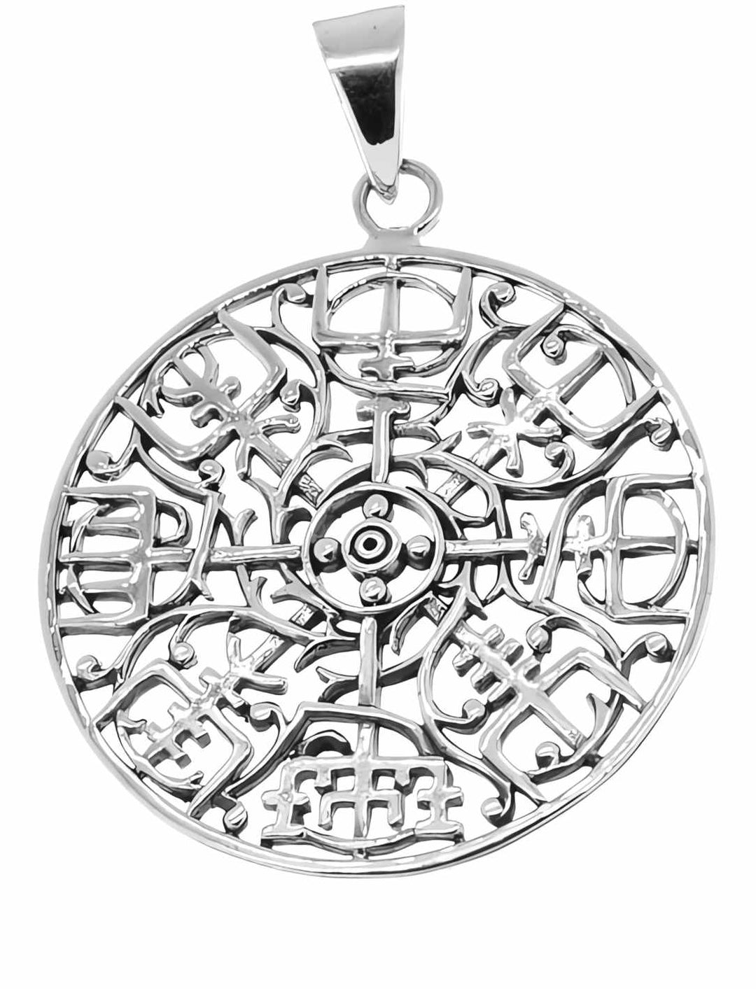 Vegvísir des Skalden Anhänger auf weißem Hintergrund – Fein gearbeiteter 925 Sterling Silber Anhänger, inspiriert von den skaldischen Erzählungen, bietet nicht nur Wegweisung, sondern auch eine Verbindung zur nordischen Mythologie.
