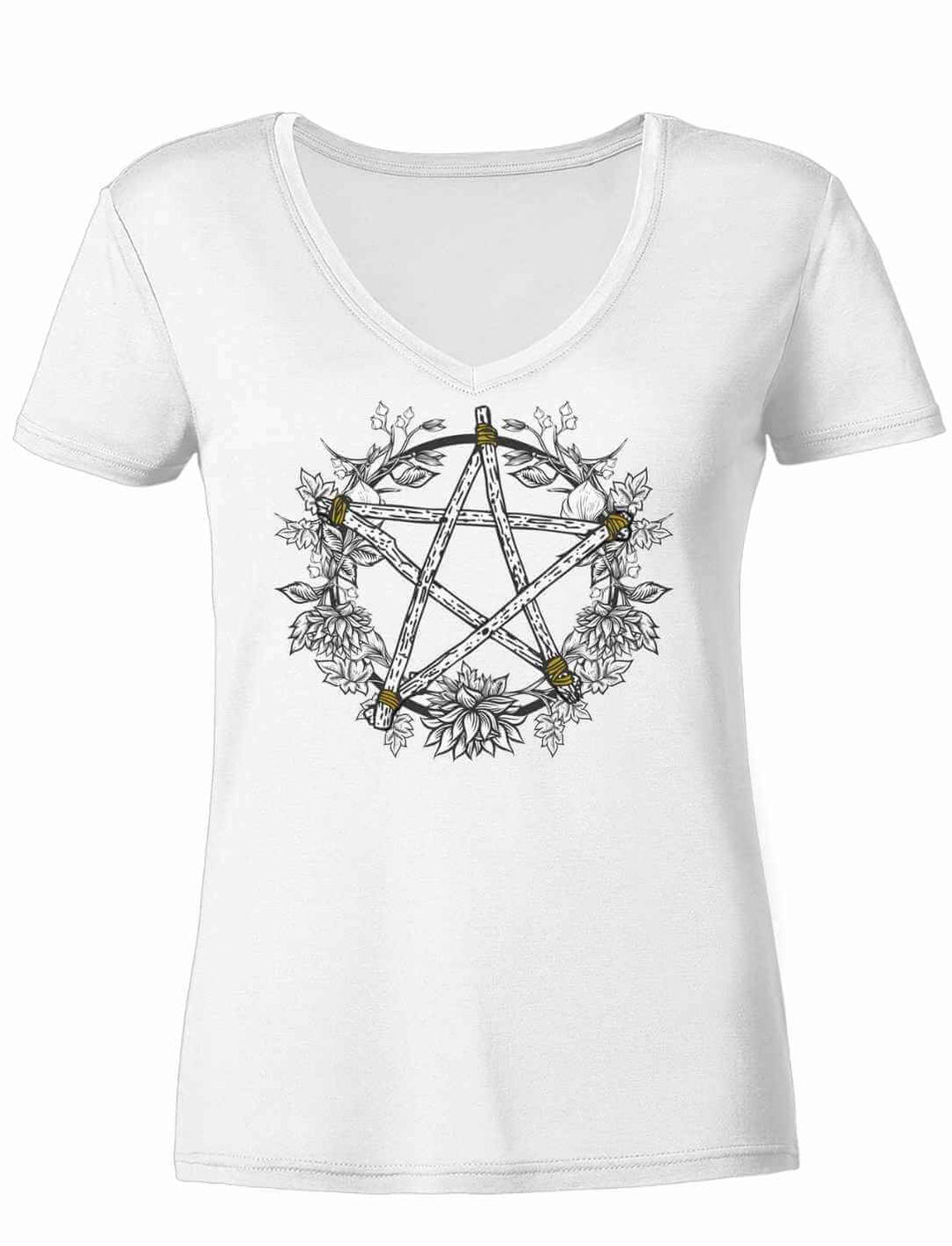 Weißes Damen V-Neck T-Shirt mit Kreis der Elemente Symbol