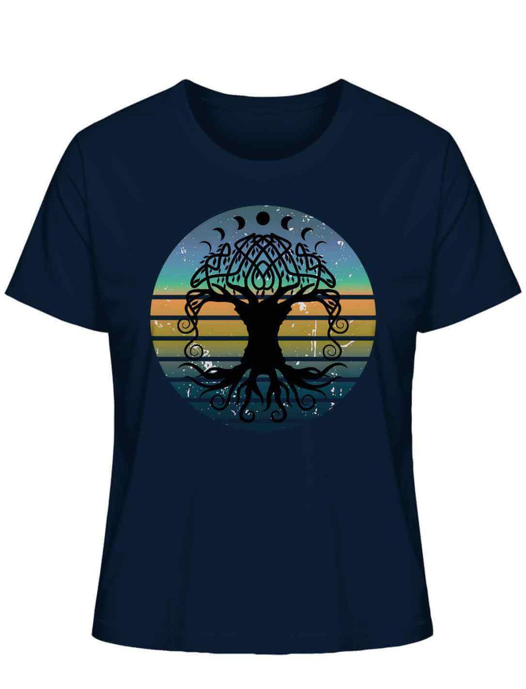 Dunkelblaues T-Shirt in French Navy mit keltisch inspiriertem Yggdrasil Weltenbaum-Print.