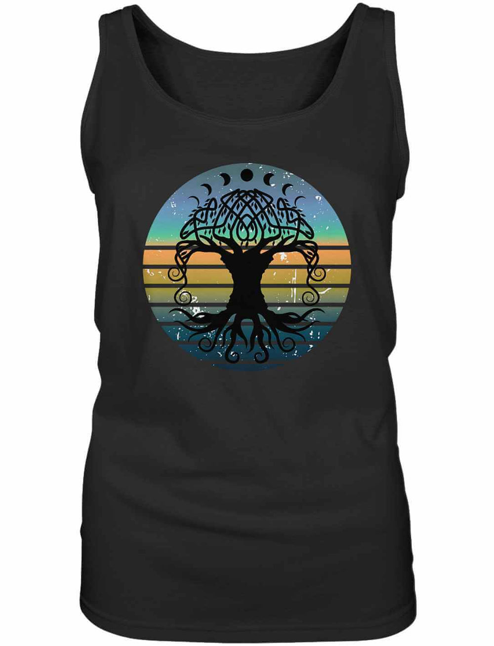 Yggdrasil Damen Tank-Top in Schwarz – spirituelles Design mit nordischer Symbolik für Balance und Stärke.