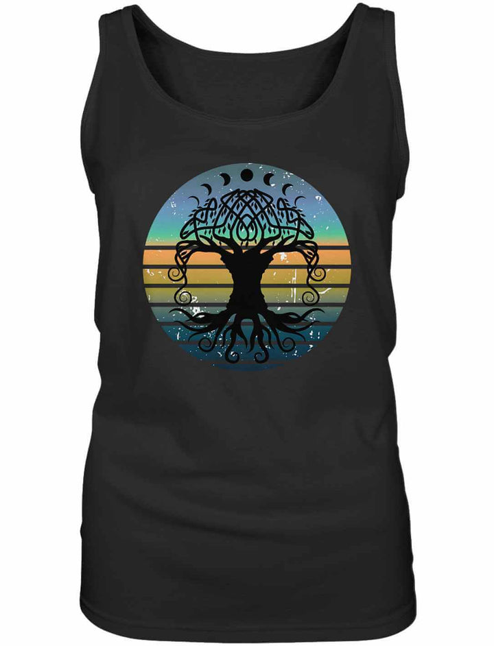 Yggdrasil Damen Tank-Top in Schwarz – spirituelles Design mit nordischer Symbolik für Balance und Stärke.