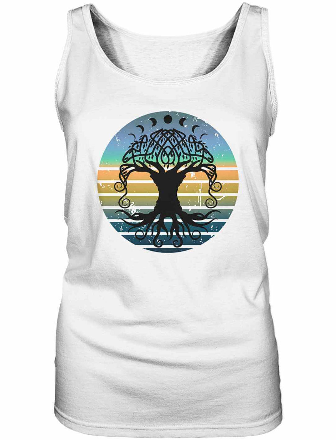 Weißes Damen Tank-Top mit Yggdrasil-Motiv – leichter Look mit mythischer Energie und klarer Ausstrahlung.