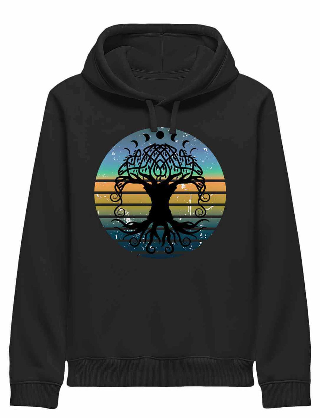 Damen-Hoodie in Schwarz mit Yggdrasil-Motiv – nordische Harmonie für Alltag und Auszeit | Runental