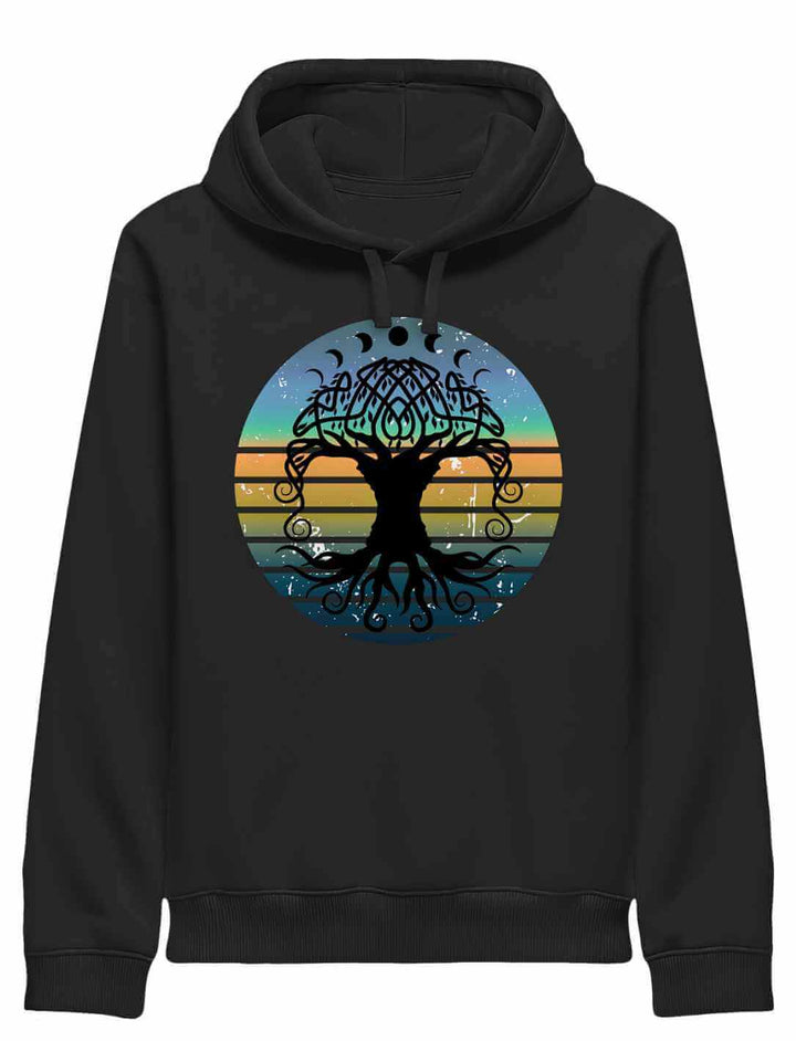 Damen-Hoodie in Schwarz mit Yggdrasil-Motiv – nordische Harmonie für Alltag und Auszeit | Runental