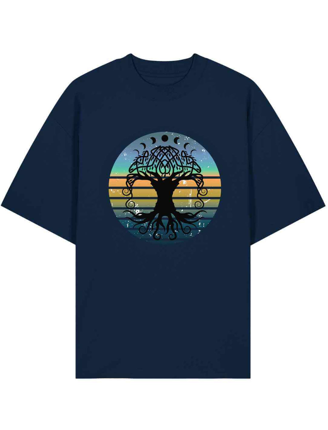 Oversized Shirt in French Navy mit Yggdrasil-Design – mystisches Symbol für Erdung, Licht und Wandel.