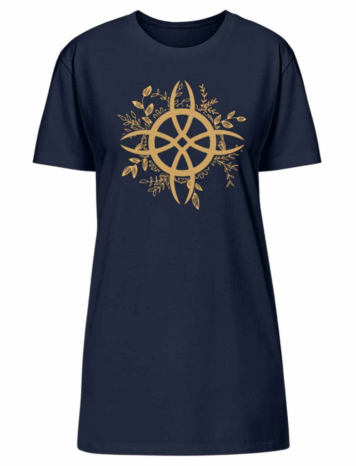 Zirkel der grünen Magie T-Shirt Kleid auf weißem Hintergrund in French Navy.