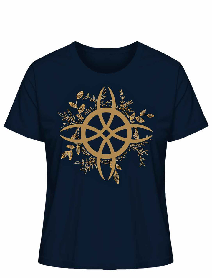 T-Shirt in French Navy mit 'Zirkel der grünen Magie' Symbol, kombiniert Eleganz und das Mysterium der grünen Magie für den alltäglichen Zauber.