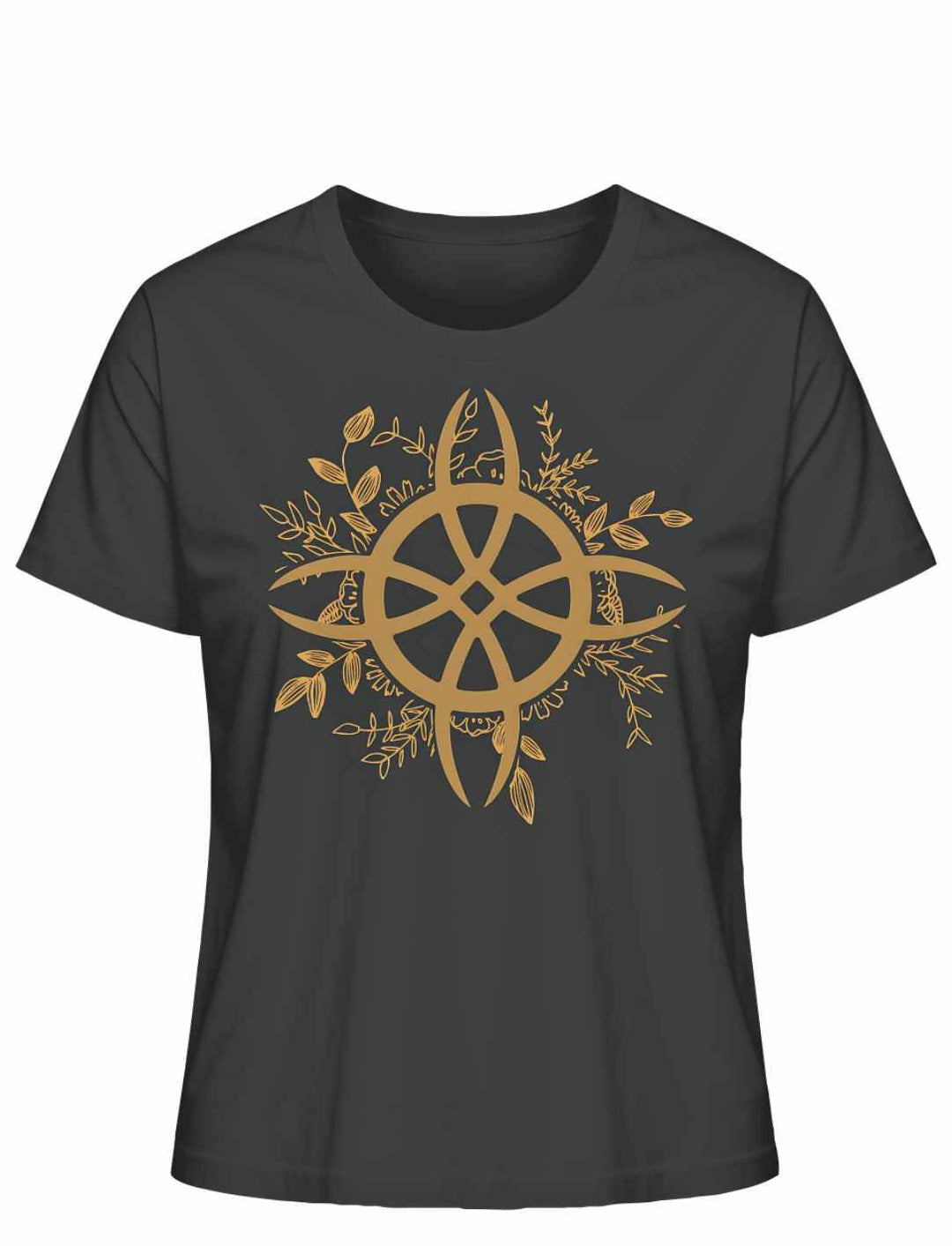 T-Shirt in Anthrazit mit 'Zirkel der grünen Magie für die Naturzauberin Symbol, kombiniert Eleganz und das Mysterium der grünen Magie für den alltäglichen Zauber.