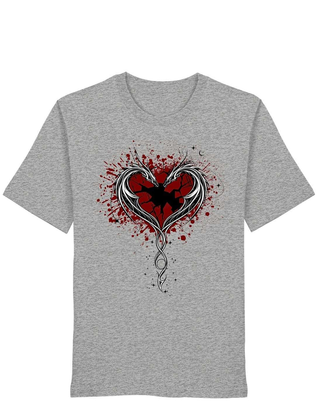 Drachen Shirt Unisex grau – Cor Draconis T-Shirt mit rotem Drachenherz-Print, Organic Bio-Baumwolle