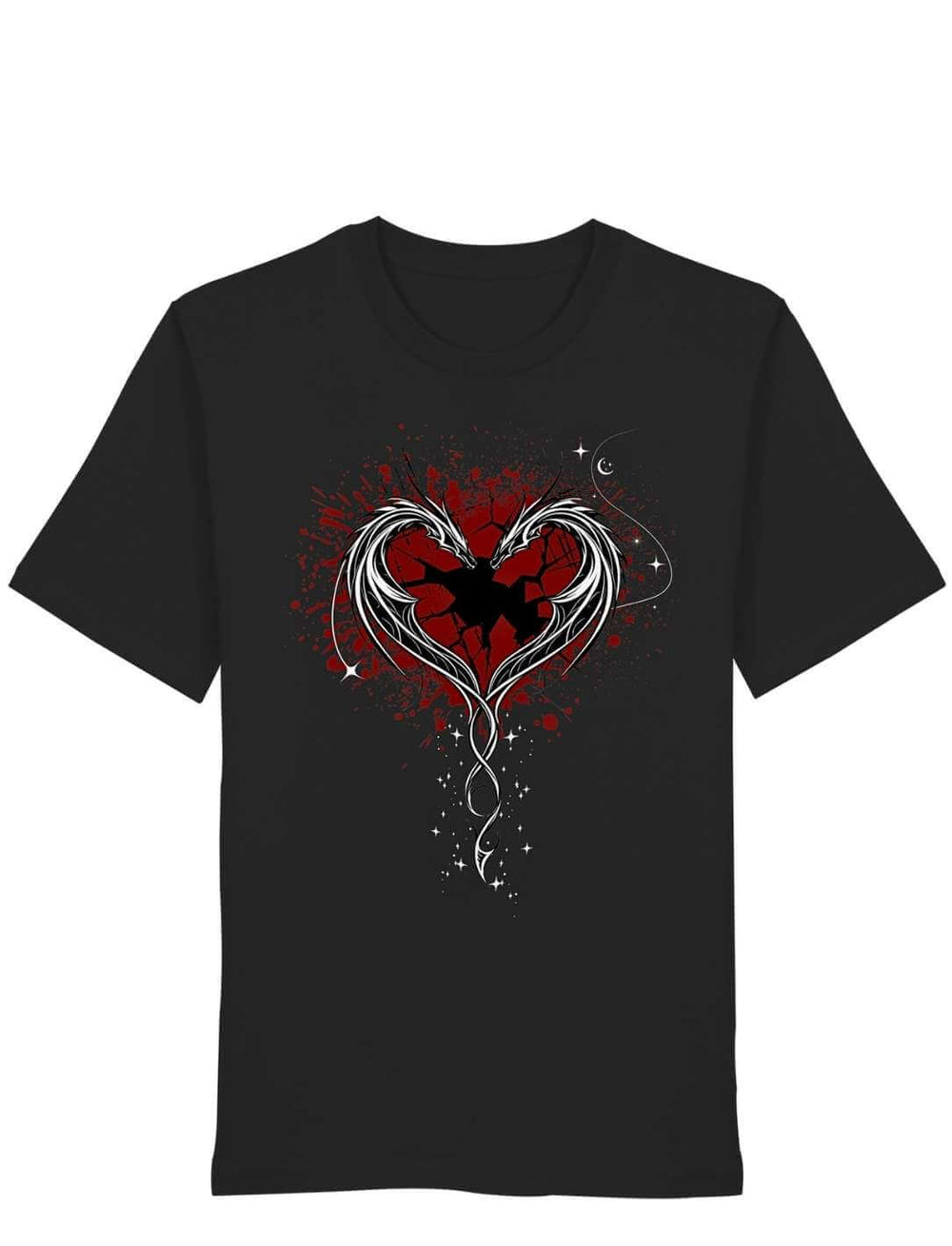 Drachen Shirt Unisex schwarz – Cor Draconis T-Shirt mit rotem Drachenherz-Print, Organic Bio-Baumwolle