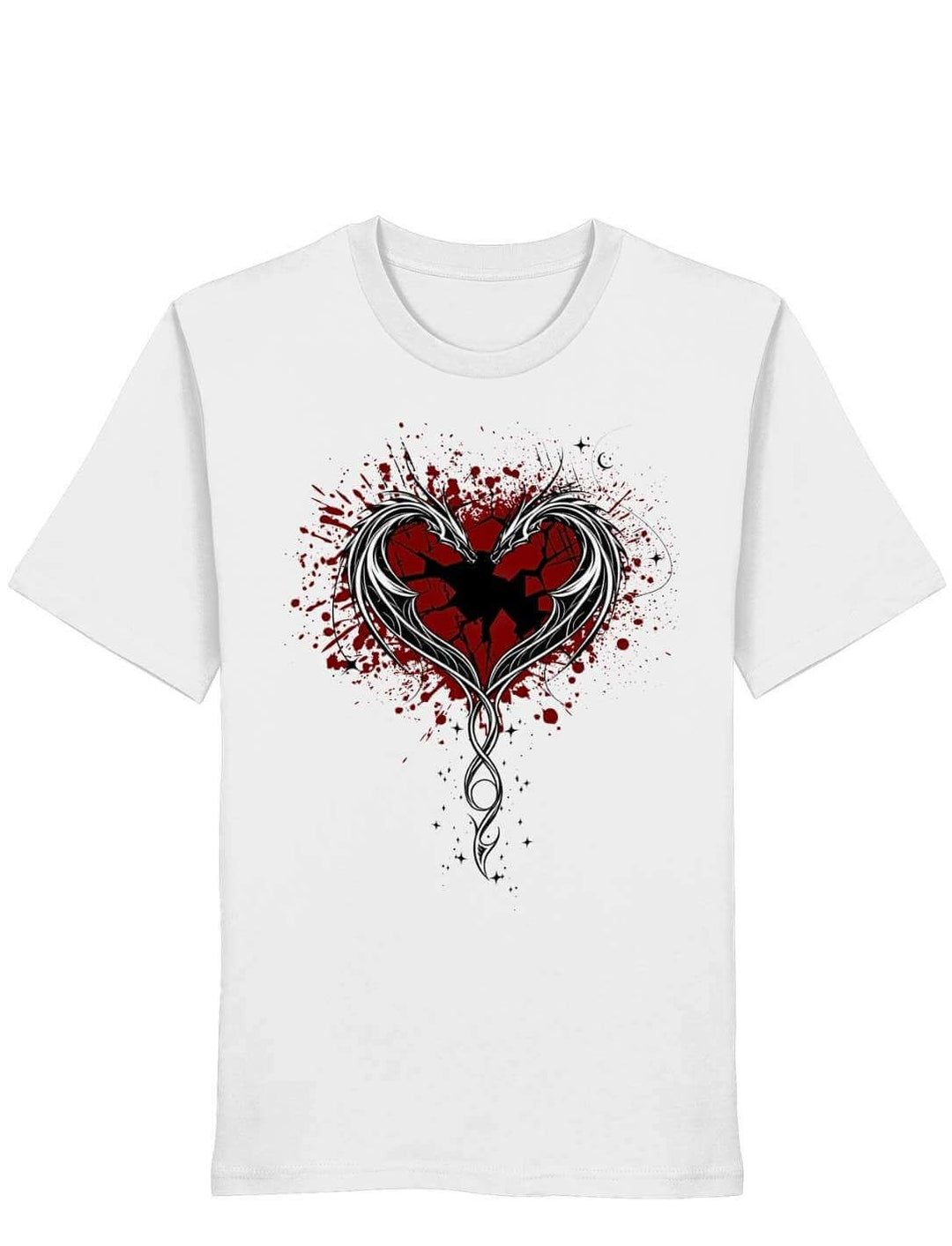 Drachen Shirt Unisex weiß – Cor Draconis T-Shirt mit rotem Drachenherz-Print, Organic Bio-Baumwolle