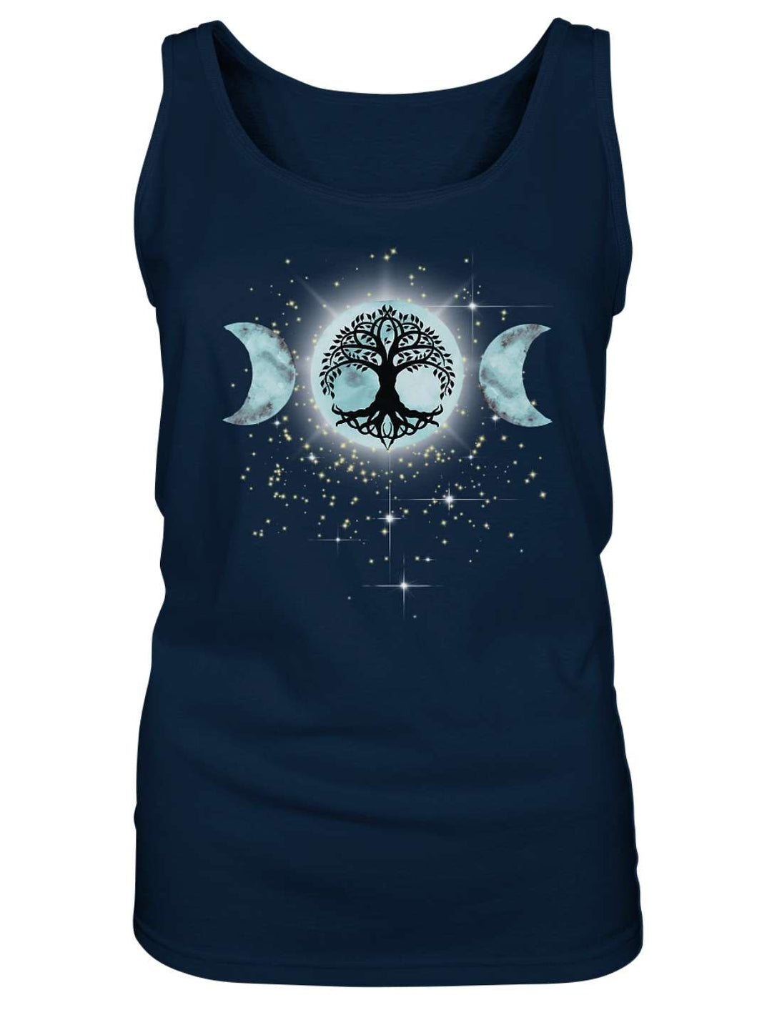 Ärmelloses Damen Tank Top in Navy, Vorderansicht mit zentralem Mondmotiv