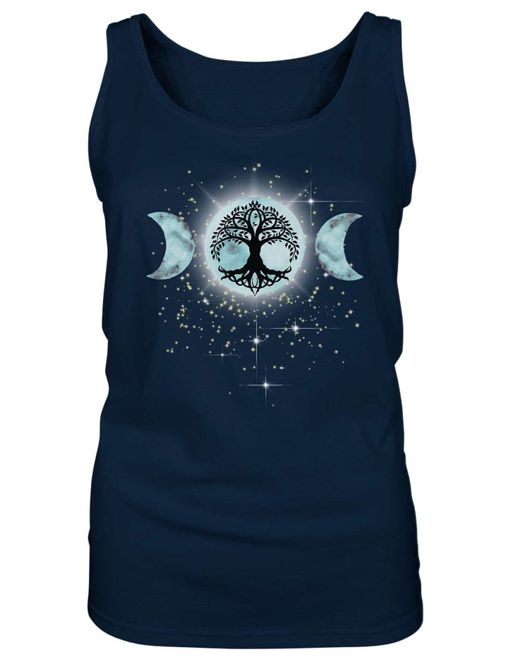 Ärmelloses Damen Tank Top in Navy, Vorderansicht mit zentralem Mondmotiv