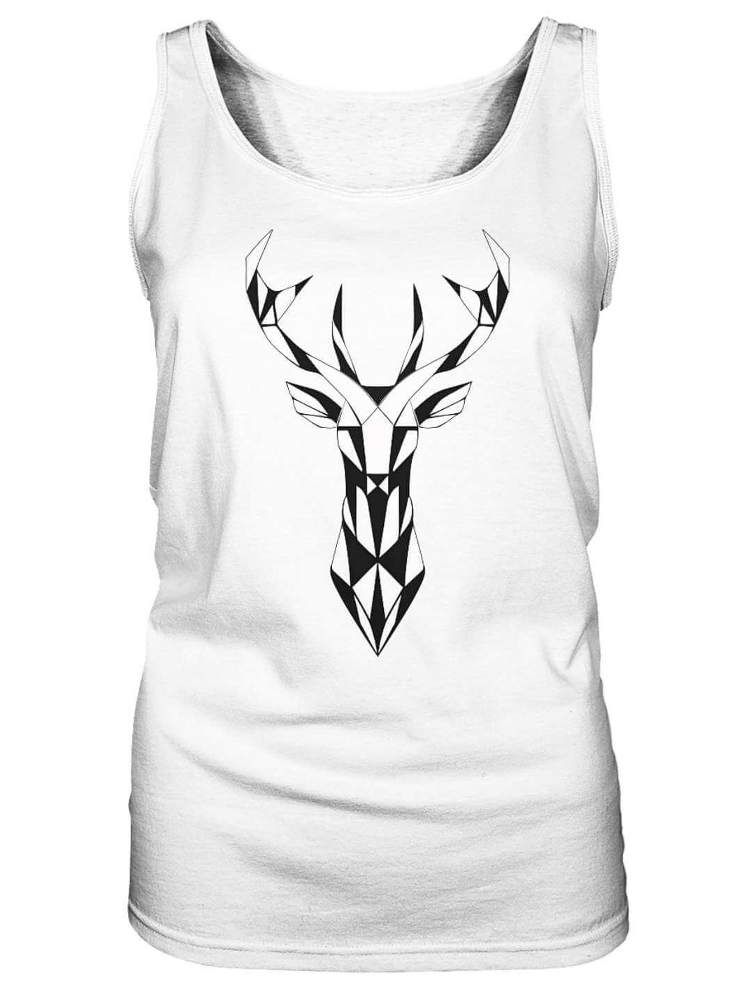 Weißes Hirsch Tank Top für Damen mit schwarzem geometrischem Hirschkopf