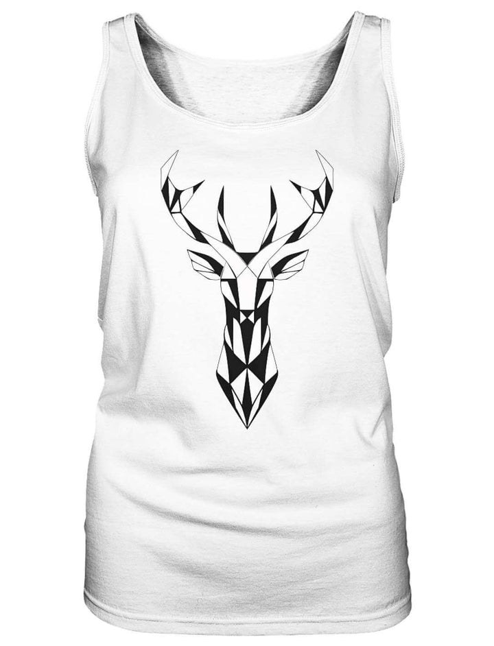 Weißes Hirsch Tank Top für Damen mit schwarzem geometrischem Hirschkopf