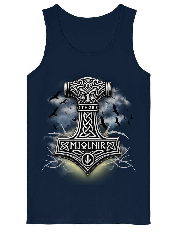 Tank Top in French Navy, flach liegend, Thors Hammer im Flechtwerk
