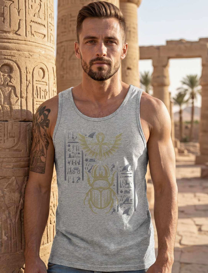 Aegyptisches Tanktop grau mit Skarabaeus und Hieroglyphen Motiv