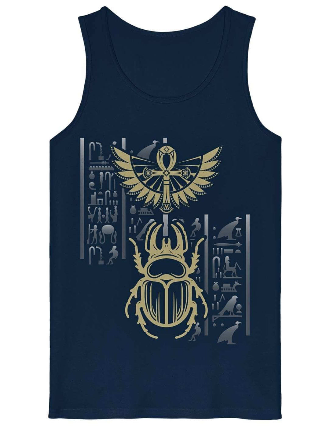 Dunkelblaues Herren Tanktop mit Skarabaeus des goldenen Lichts Print