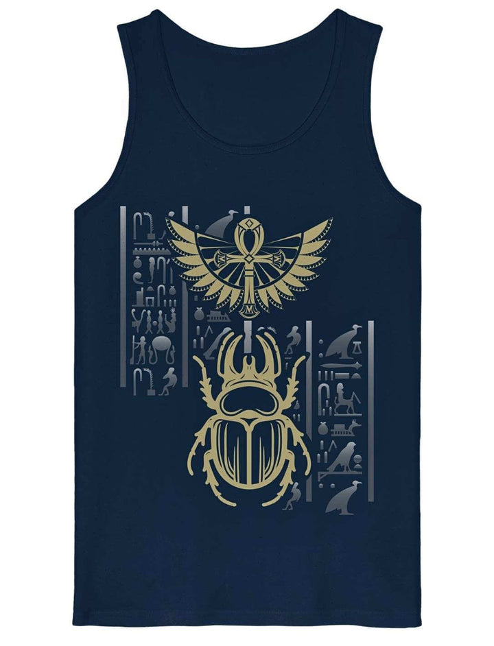 Dunkelblaues Herren Tanktop mit Skarabaeus des goldenen Lichts Print