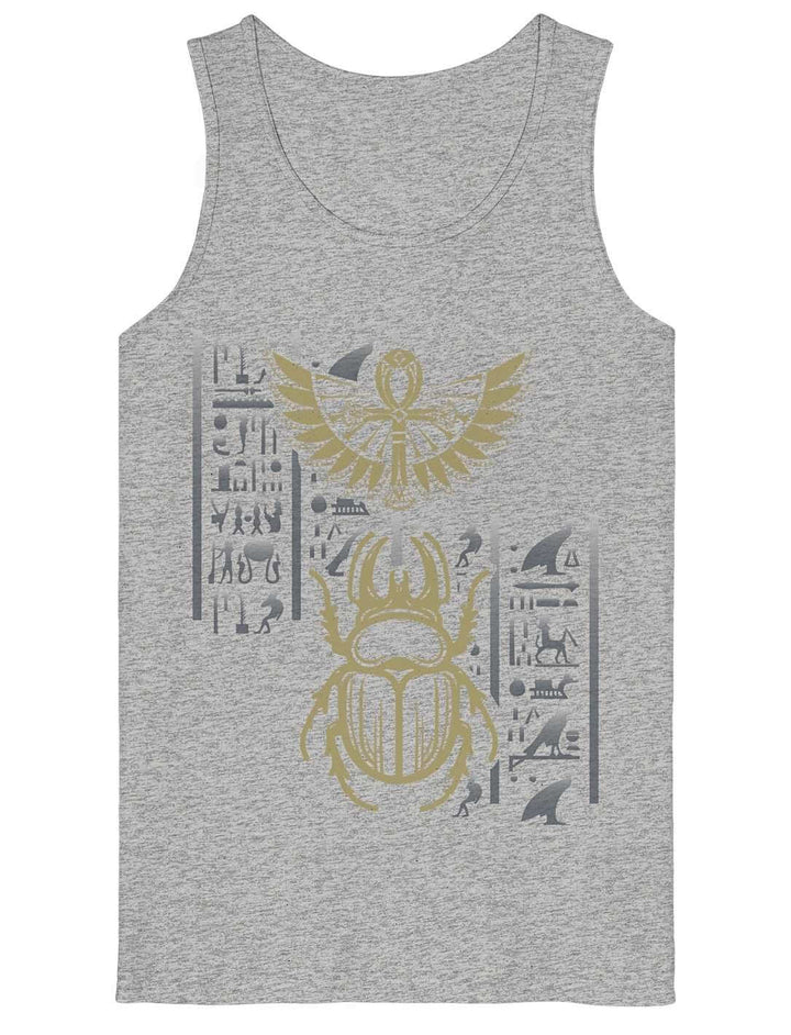 Graues Organic Tanktop mit goldenem Skarabaeus Symbol fuer Herren