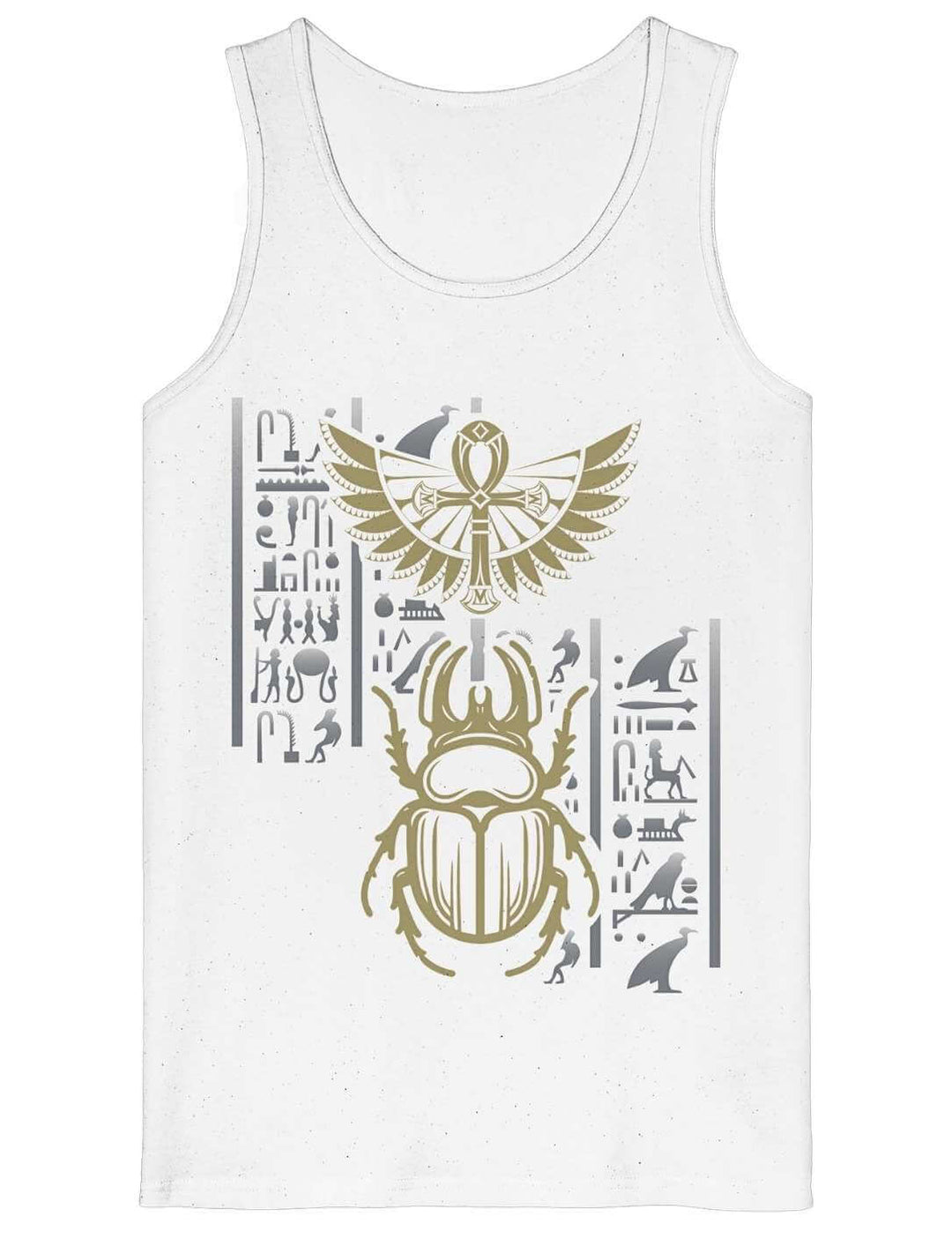 Weisses Tanktop mit goldenem Skarabaeus und gefluegelter Sonnenscheibe