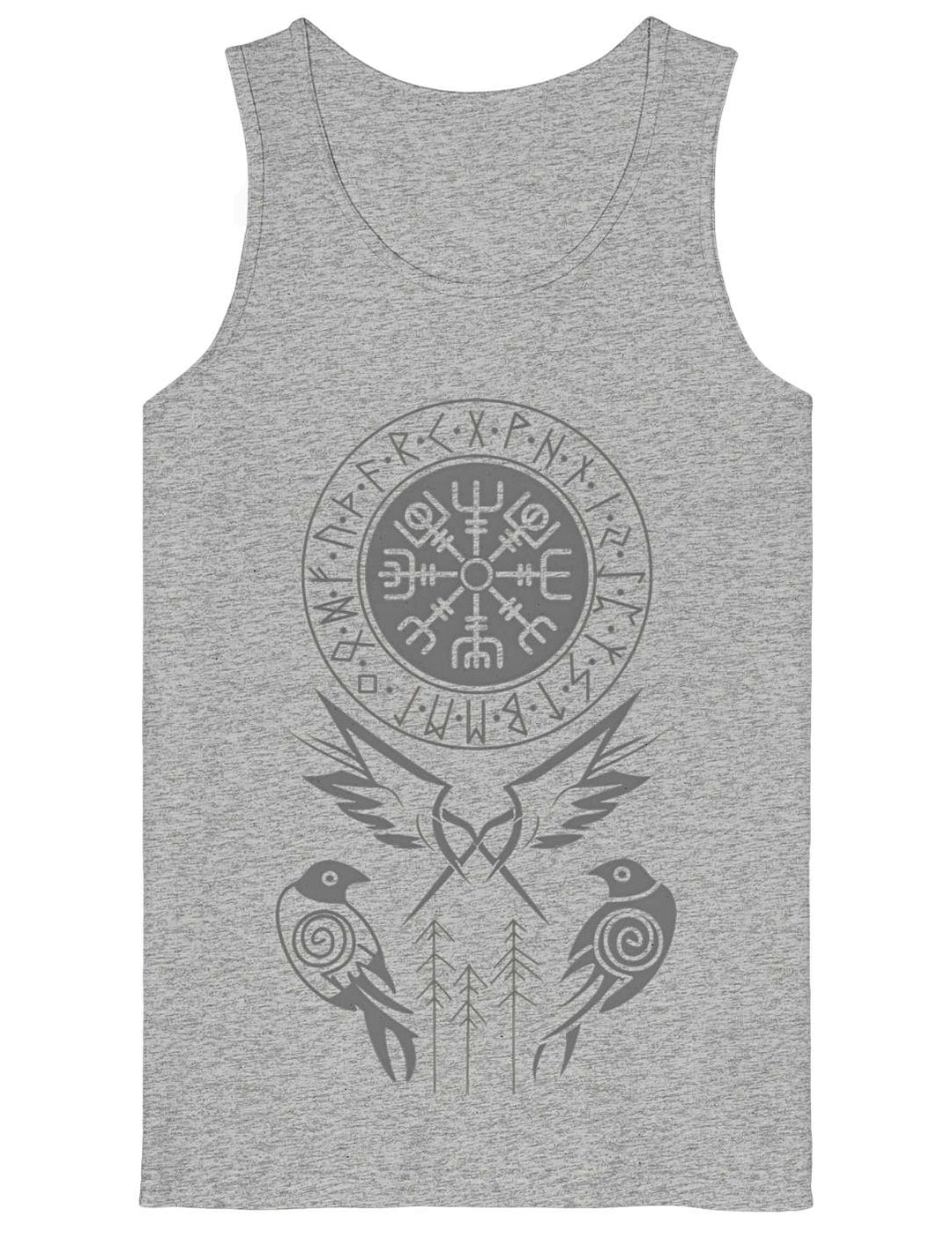 Herren Tanktop grau mit Vegvisir und Raben Odins Motiv Vorderansicht
