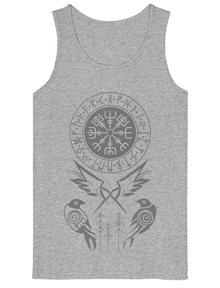 Herren Tanktop grau mit Vegvisir und Raben Odins Motiv Vorderansicht