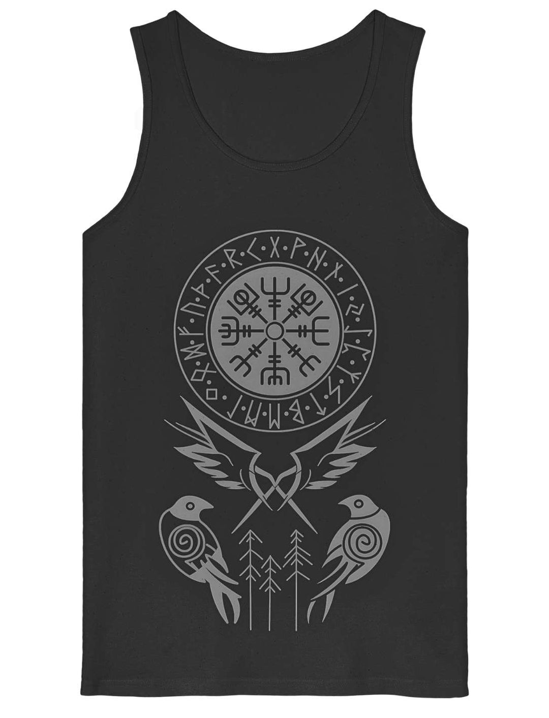 Herren Tanktop schwarz mit nordischem Vegvisir und Raben Odins Design