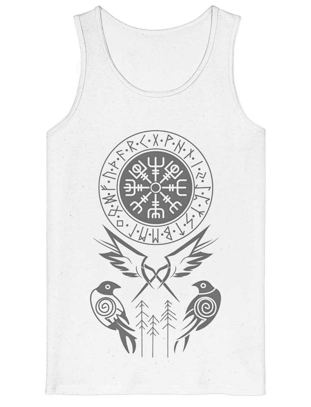 Herren Tanktop weiß mit Vegvisir und Raben Motiv Nordische Mythologie