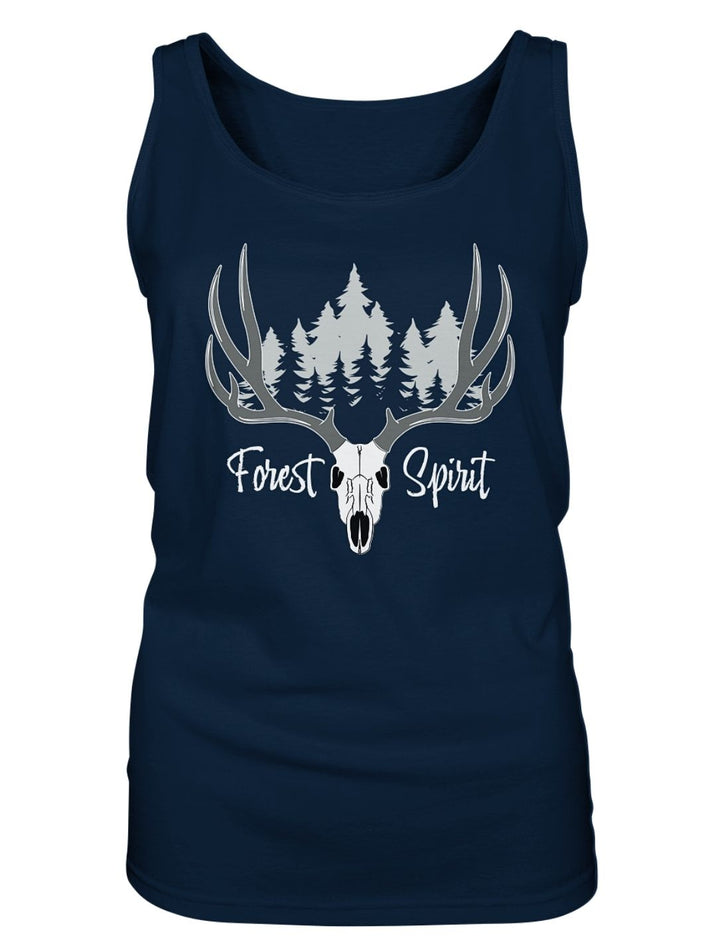 Tank Top in Navy, Hirschmotiv in Grau und Weiß mittig auf der Brust