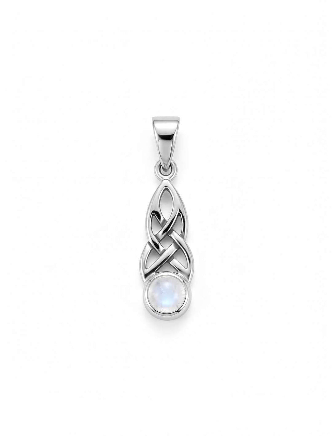 Keltischer Knoten Silberanhänger mit Regenbogenmondstein – 925 Sterling Silber Amulett