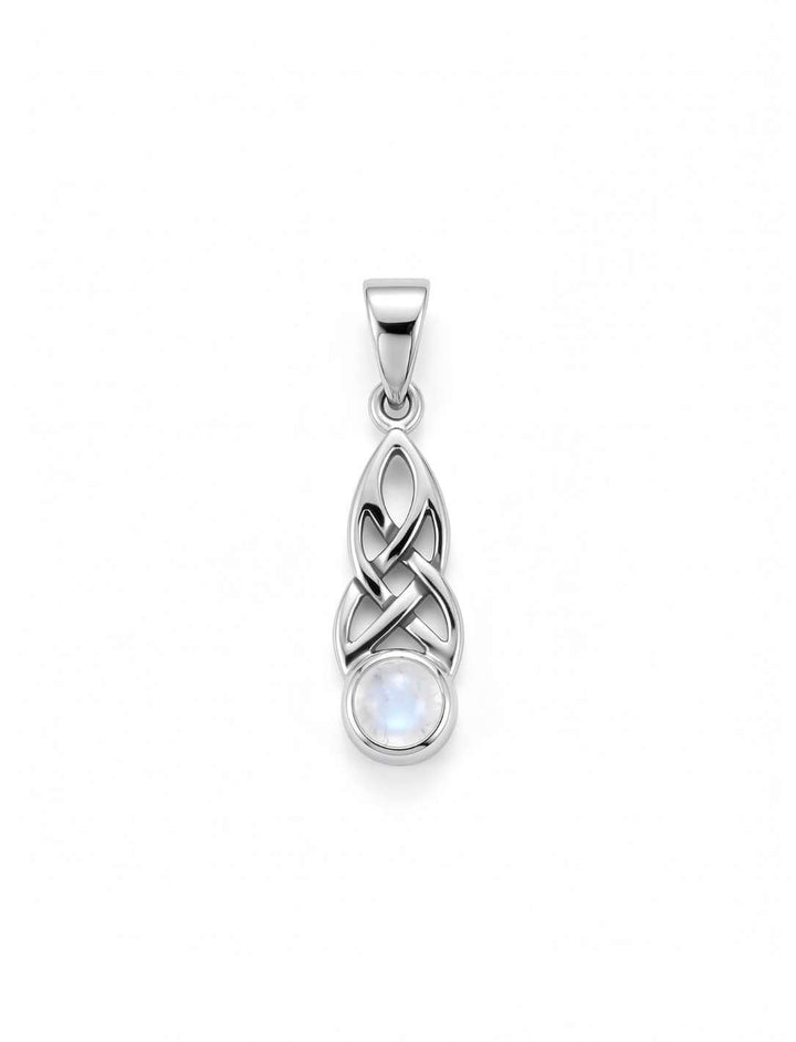 Keltischer Knoten Silberanhänger mit Regenbogenmondstein – 925 Sterling Silber Amulett