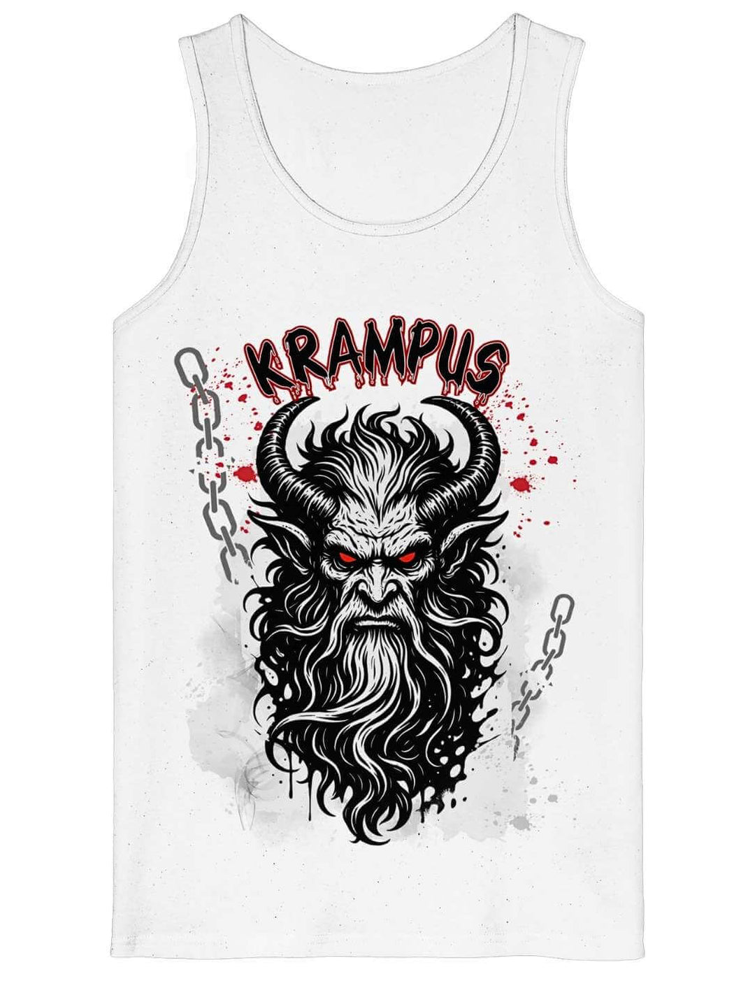 Weißes Tanktop mit Krampus Illustration und Ketten-Design