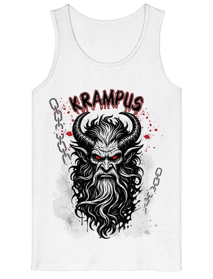 Weißes Tanktop mit Krampus Illustration und Ketten-Design