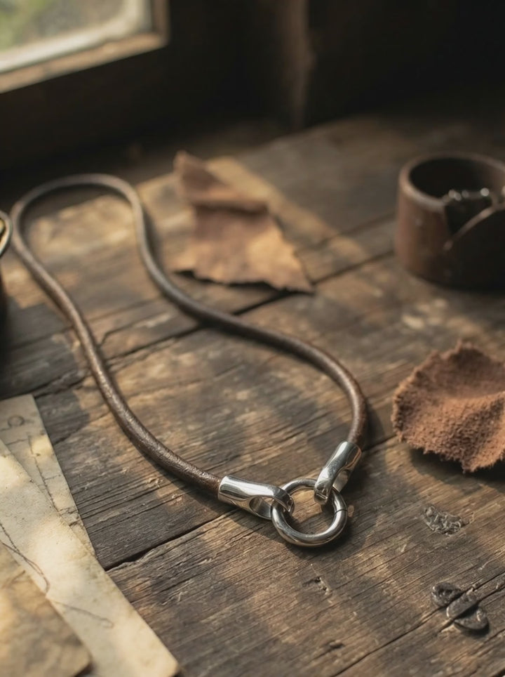 Video von Lederkette des alten Bundes aus schwarzem und braunem Echtleder mit Edelstahlclip