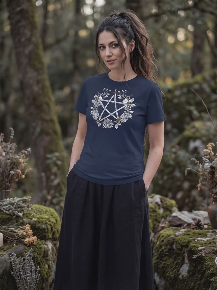 Video – Pentakel Organic Shirt Damen in Bewegung – Kreis der Elemente Wicca Runental