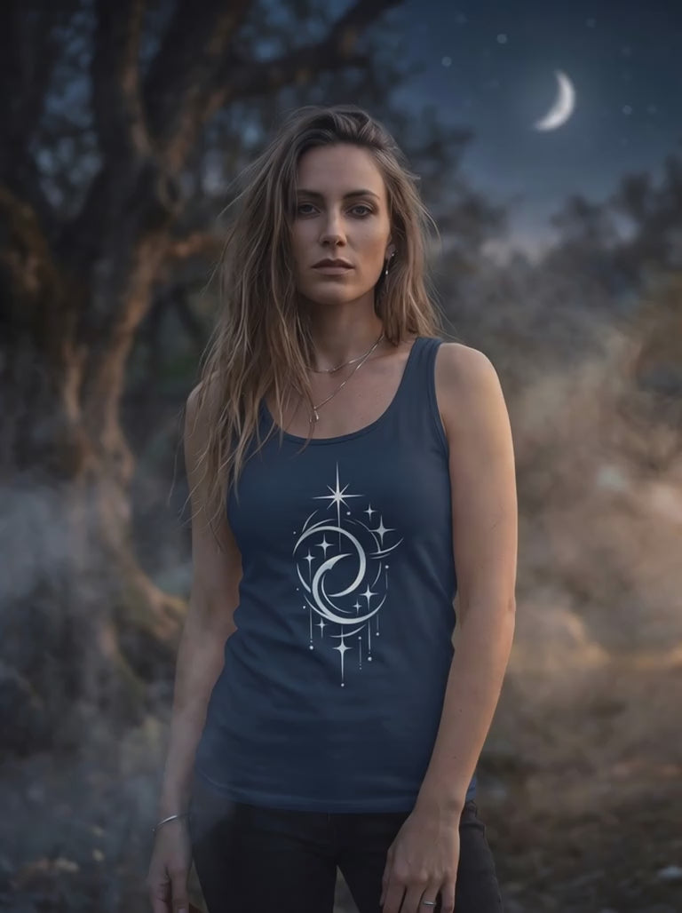 Video Damen Tank Top Doppelmond Balance getragen von Frau in der Farbe navy