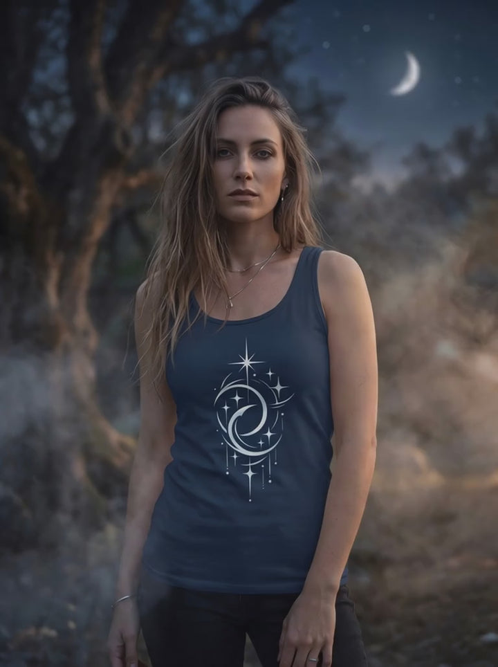 Video Damen Tank Top Doppelmond Balance getragen von Frau in der Farbe navy