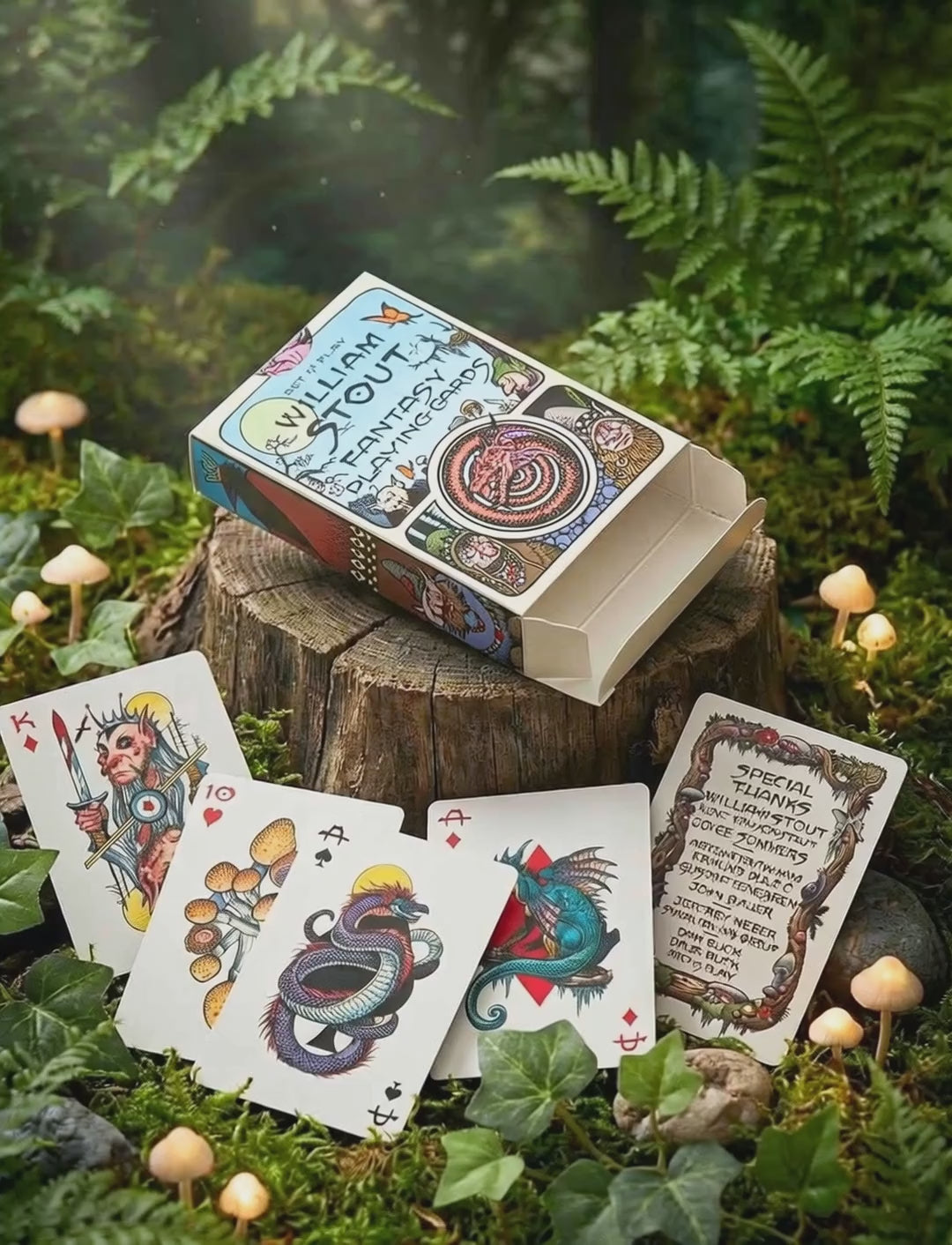 Video von Fantasy Spielkartenset mit magischen Illustrationen in mystischer Waldatmosphäre