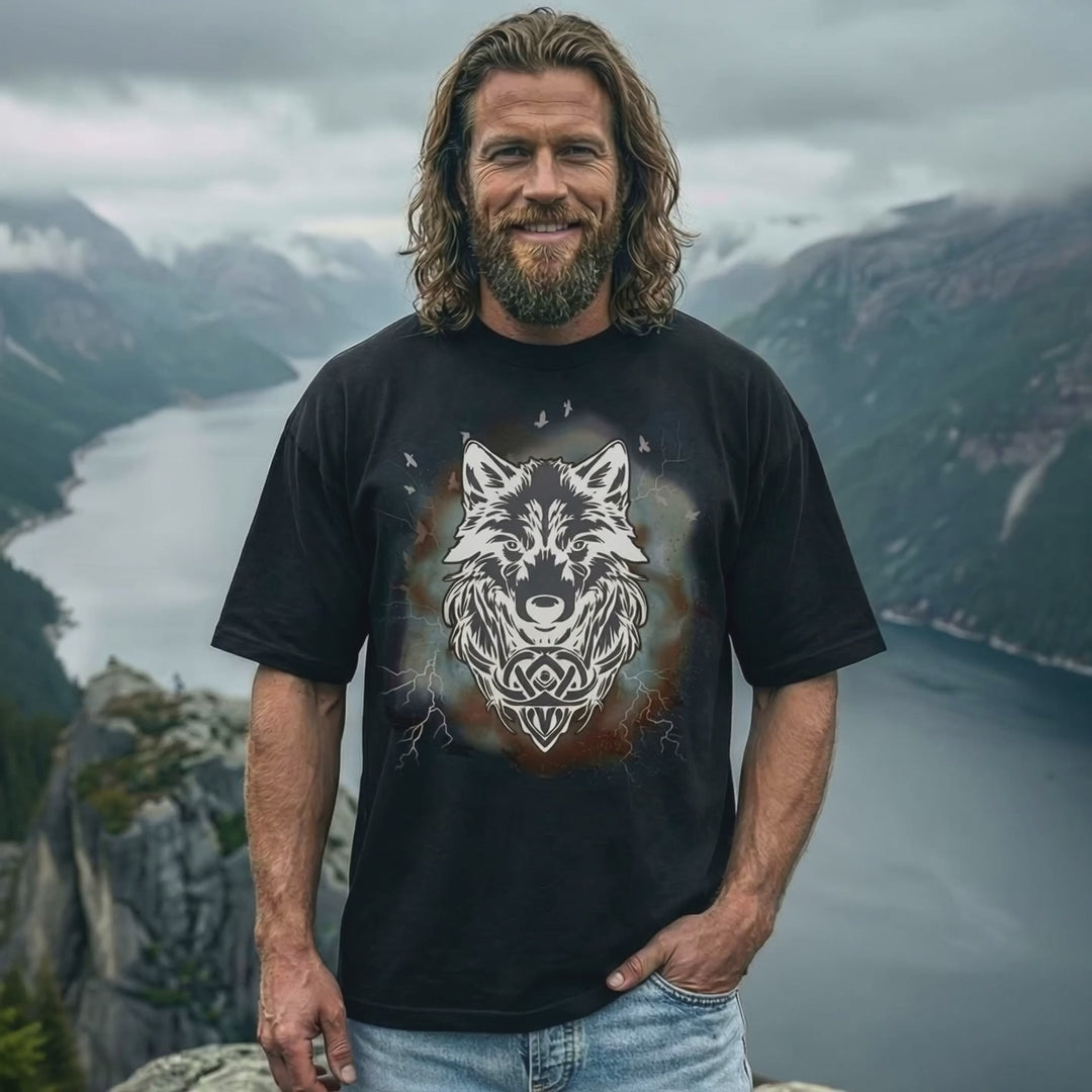 Video: Mann trägt oversized T-Shirt Fenrir Wolfseele des Nordens, in schwarz