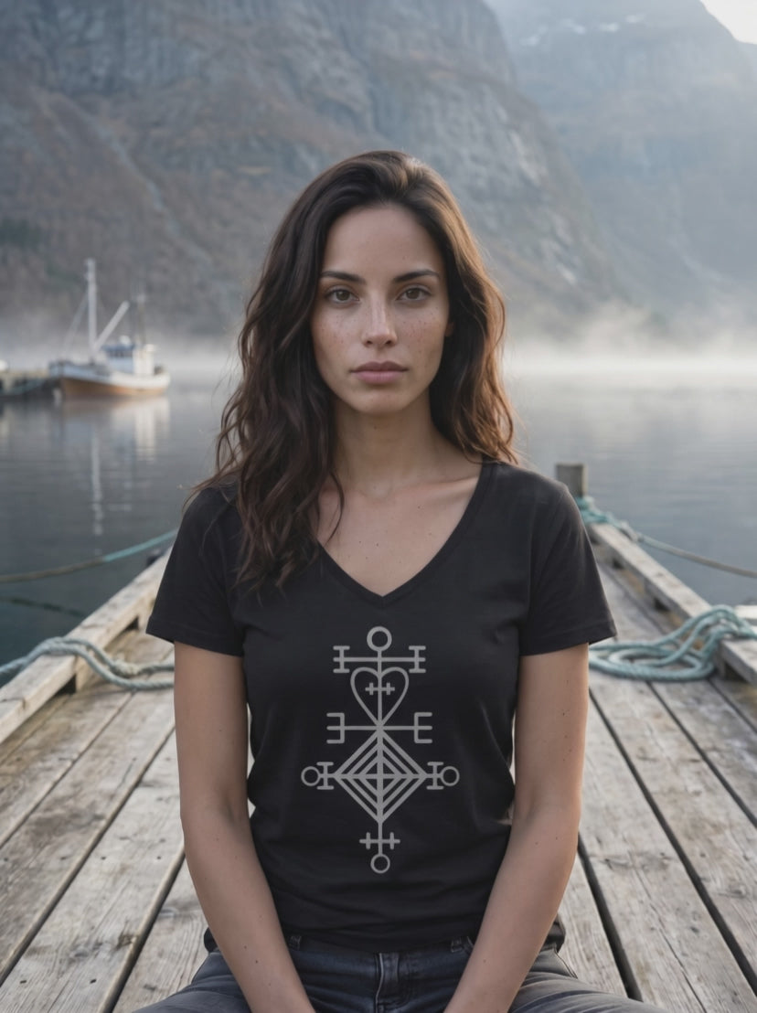Video: Frau in schwarzem V-Neck Shirt am Steg, Nebel zieht über den Fjord